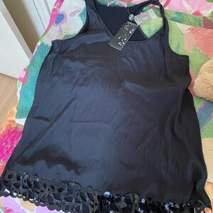 Lola & Sophie black  silky tank with pleather trim sz S new